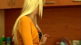 hey babe this teen masturbates passionately in kitchen