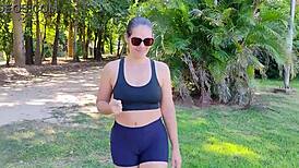 Police catch the hot milf sucking off a young stud right in the public park, what a risky deepthroat moment!