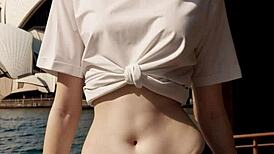 Lingerie Model Teases Barefoot Panties at Iconic Sydney Spot