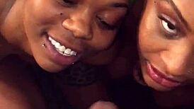 Ebony Lesbian Couple Shower To Double Facial Cumshots