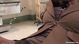 Shemale takes control in doctor's examination room bondage session