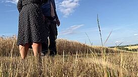 stepmom in sexy dress jerks son-in-law cum secretly outdoor