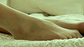 lynn slides her fave glass dildo deep in that skinny asian teen tight ass stockin up for orgasm