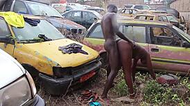 Mechanic Pounds Client's Tight Ass on Car Hood with Big Cock Public Squirting