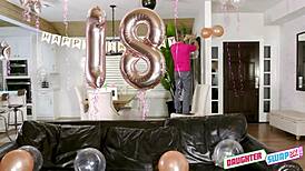 Athena Faris's 18th Birthday Turns into Daddy Uncle Group Fuck Fest with Deepthroat Riding