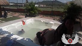 hey babe we fuck bareback in in-laws jacuzzi blowjob doggy outdoors