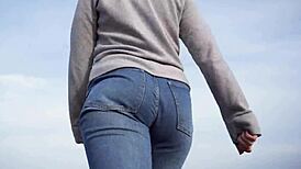 Milf Phat Ass Teases In Loose Jeans Walking Outdoors Begging For Worship And Panties Peek