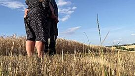 stepmom in sexy dress jerks son-in-law cum secretly outdoor