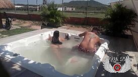 hey babe we fuck bareback in in-laws jacuzzi blowjob doggy outdoors