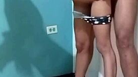 skinny 20-year-old schoolgirl gets fucked standing doggy style
