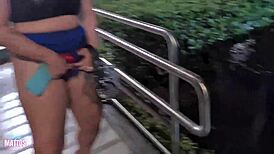 amateur lesbians munch tits outdoors at public fast food spot