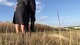 stepmom in sexy dress jerks son-in-law cum secretly outdoor