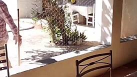 Gardener's thick tool stretches amateur ass for deep creampie surprise.