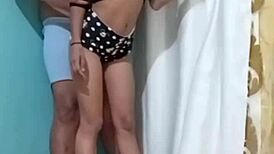 skinny 20-year-old schoolgirl gets fucked standing doggy style