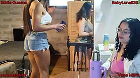 we tied the guy up tight then took savage turns pounding his holes with our wet pussies and huge tits bouncing wild