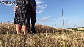 stepmom in sexy dress jerks son-in-law cum secretly outdoor