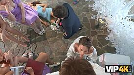 Hey bride in stockings gets her ass fucked hard outdoors 💍🍑. Guests watch anal creampie at wedding party 🔥💦