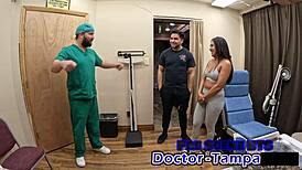 dr tampa gloves up for mia's first humiliating gyno anal finger exam backstage.