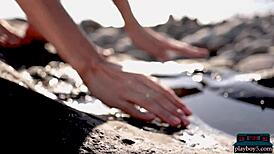 Redhead krystal kitten and brunette taya vais strip bikinis outdoors for playboy