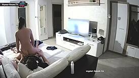 Amateur wife sneaks blowjob ride on hubbys hidden cock