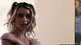 stepdad's monster cock owns skinny 18+ blonde stepdaughter riding doggystyle lingerie petite pound