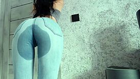 I'm busting desperate pee into soaked wet jeans!!