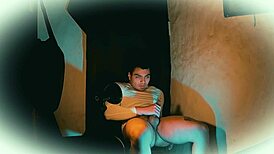 Sexy muscular bodybuilder strokes 18cm big cock in shiny white outfit camera angle 2