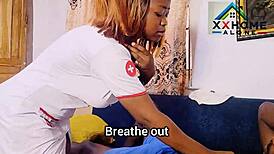 curvy ebony nurse with saggy big tits rides bbc doggystyle to make patient cum quick