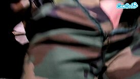 Naughty teen SOLDIER fingers PUSSY to ORGASM nearly CAUGHT outdoors