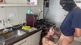 Friend's Huge BBC Barebacks Me While Cooking At Home