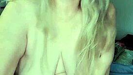 woke up horny so this milf starts rubbing her big tits in the morning light