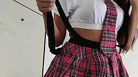Schoolgirl stepdaughter sneaks in to fuck alone stepdad in bedroom