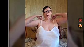 Tia Lucia's Mature Striptease Dance Exposes Big Nipples and Ass