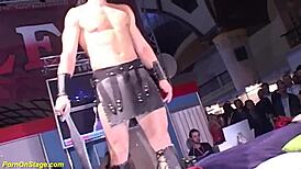 whoa this skinny babe gets her throat wrecked on a public stage 😱