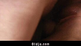 Young brunette sucks old teacher's cock then fucks him wildly!