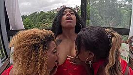 friends teach cute brazilian to tease with toys and squirt