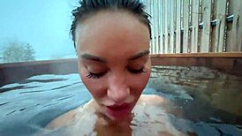 Monika Fox teases winter blowjob then fingers herself amid snowy woods