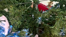 Busty stepdaughter unwraps perverted stepdad with new year titjob blowjob