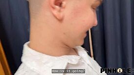 He rams my ass while vibrator buzzes pussy in changing room chaos