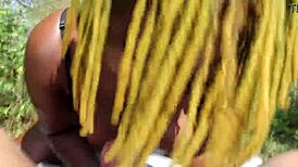 Damn Poizon Ivy, slobber all over Don Whoe's monster black cock with your deepthroat skills in the backyard garden