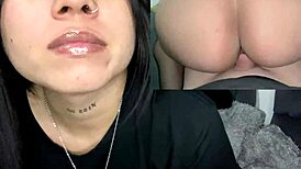 Brunette Babe Rides Huge Cock Cowgirl in Living Room Creampie Finish