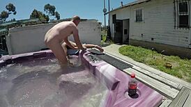 Skinny slut deepthroats monster cock gagging in jacuzzi bath