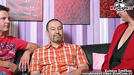 deutsche chubby milf dives into amateur mmf threesome with fat hubby sharing