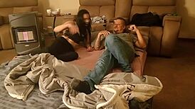 Bigjoefuckalot rips clothes fucks horny curvy stepsis wet shaved pussy cowgirl