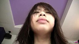 shy asian teen with bushy pussy saggy tits chats first uncensored jav pov creampie fuck by old guy