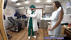 Dr Tampa's Latex Gloved Asian Mara Luv Spreads Shaved Pussy Backstage!