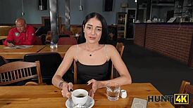 Russian petite Ara Mix heels deepthroat rough toilet sex with pickup friend shaved pussy