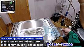 Dr Tampa's Latex Gloved Asian Mara Luv Spreads Shaved Pussy Backstage!