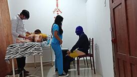 narrator watches homemade foursome swingers bang in doctor's office