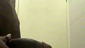 Skinny black college guy caught jerking huge cock in office bathroom cums double